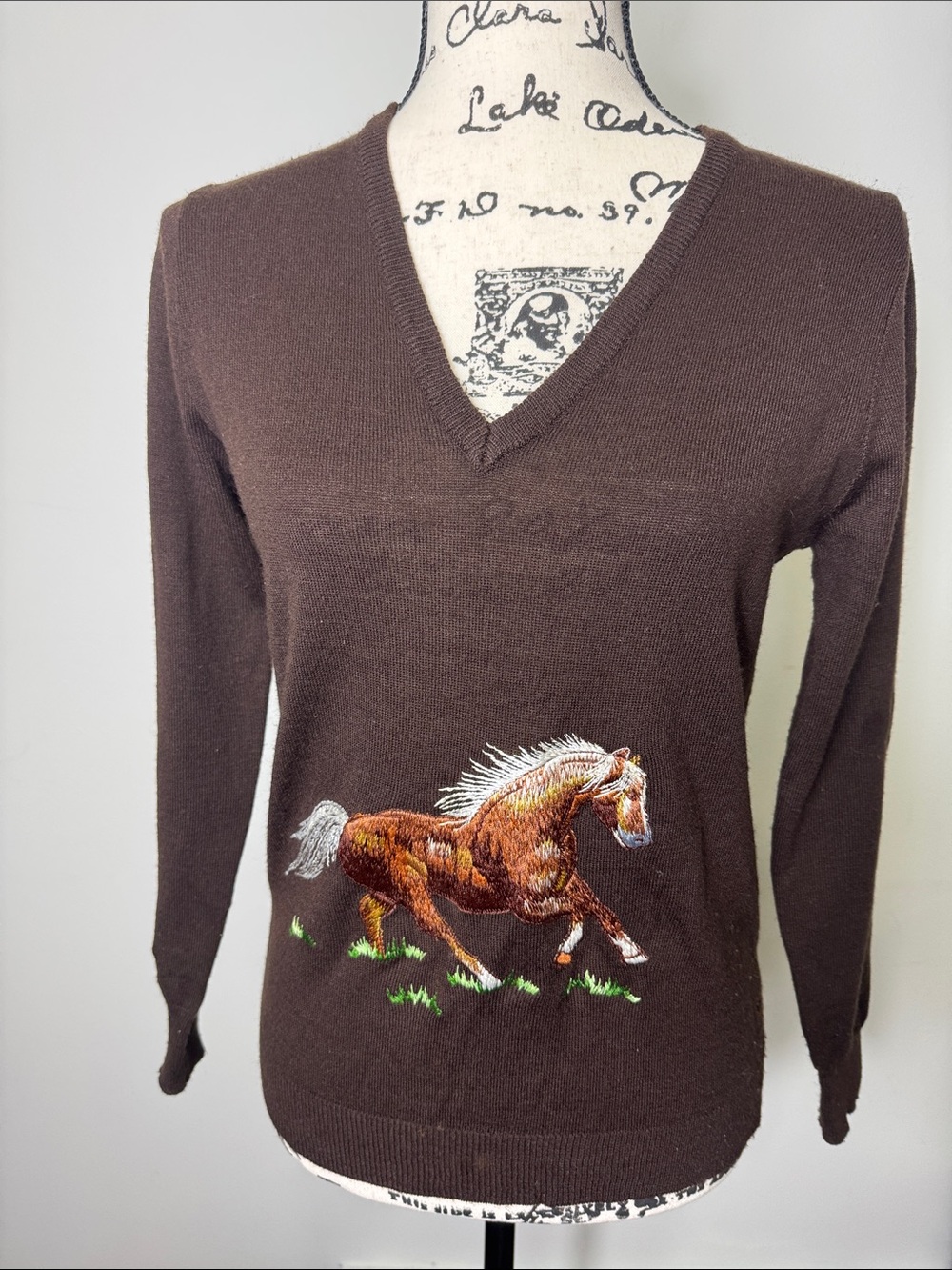 Vintage Western Horse Women's Brown Sweater ADES OF CALIFORNIA Embroidery S